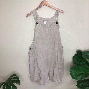 Vintage oatmeal linen shortalls large romper